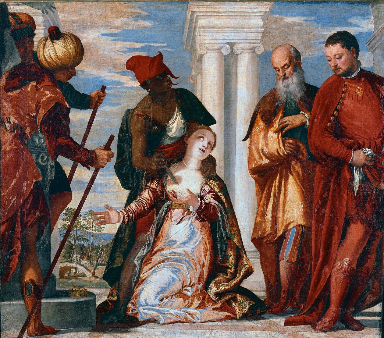 帕多瓦的圣贾斯汀圣贾斯汀的殉难被一剑刺穿。 Paolo Caliari dit Veronese (1528-1588) 的绘画 作者 委罗内塞