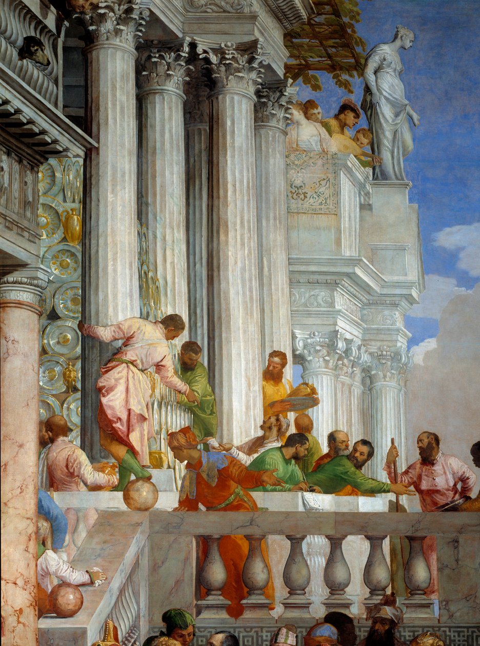 迦拿的婚礼，细节：柱子和阳台。 Paolo Veronese (1528-1588) Ec. 的壁画 周五 作者 委罗内塞