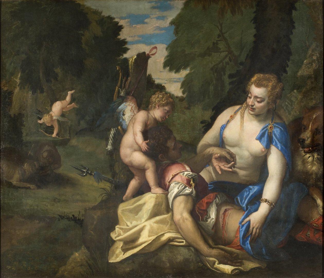 Venus pleurant Adonis - Venus Mourning Adonis，作者 Veronese, Paolo (1528-1588)。 布面油画。 尺寸：145x173.5 厘米。 斯德哥尔摩国家博物馆 作者 委罗内塞