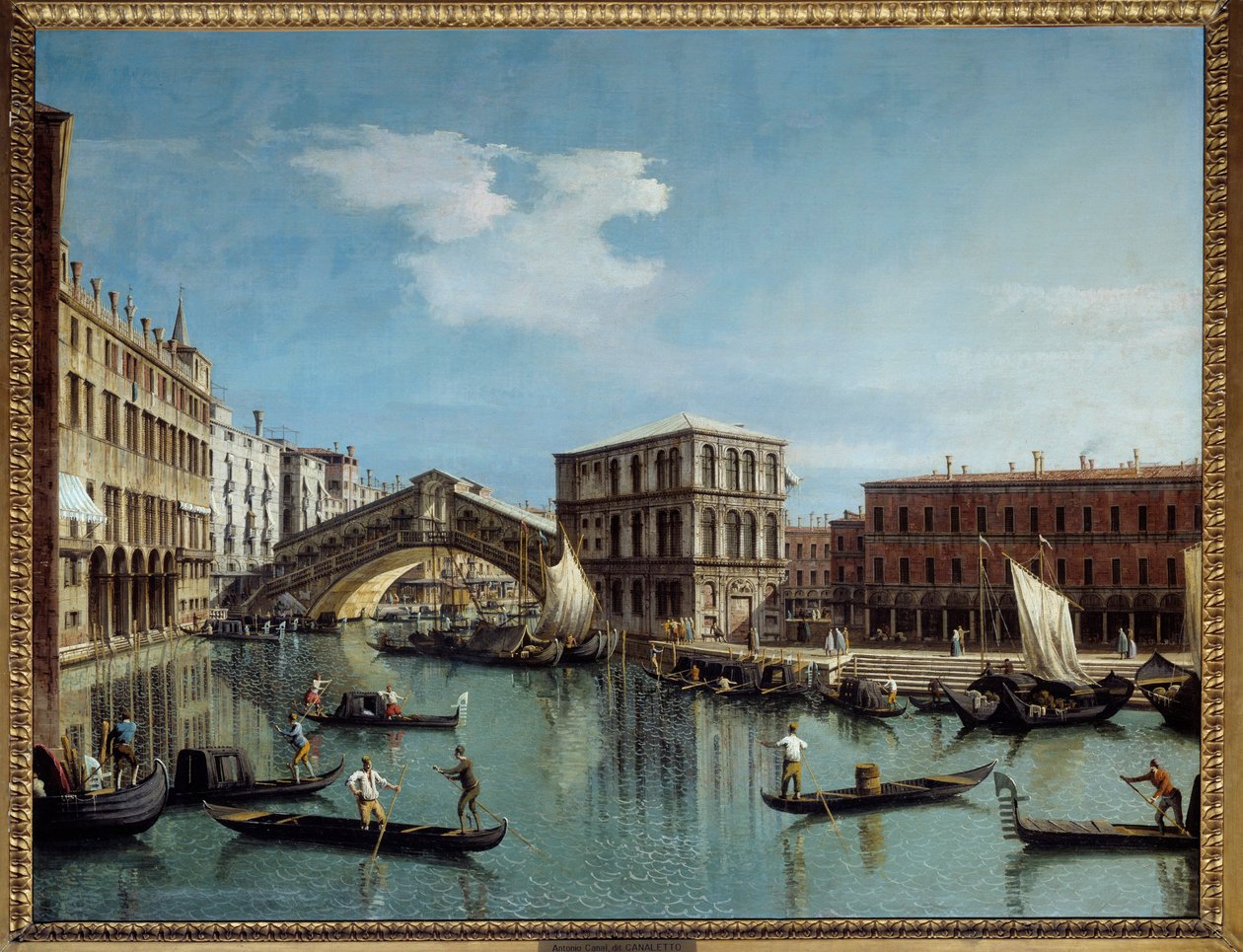 Le pont du Rialto 威尼斯绘画安东尼奥运河 Dit Il Canaletto (1697-1768) 18 世纪太阳。 1,19x1,54 m - 威尼斯的里亚托桥。 安东尼奥·卡纳尔的画作卡纳莱托 (1697-1768) 作者 卡纳莱托