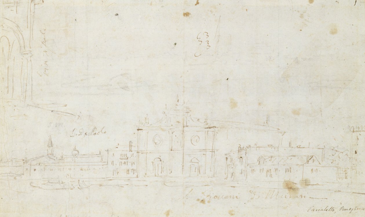 穆拉诺：San Giovanni Dei Battuti，远处是威尼斯，约1735-40（画）。 作者 卡纳莱托