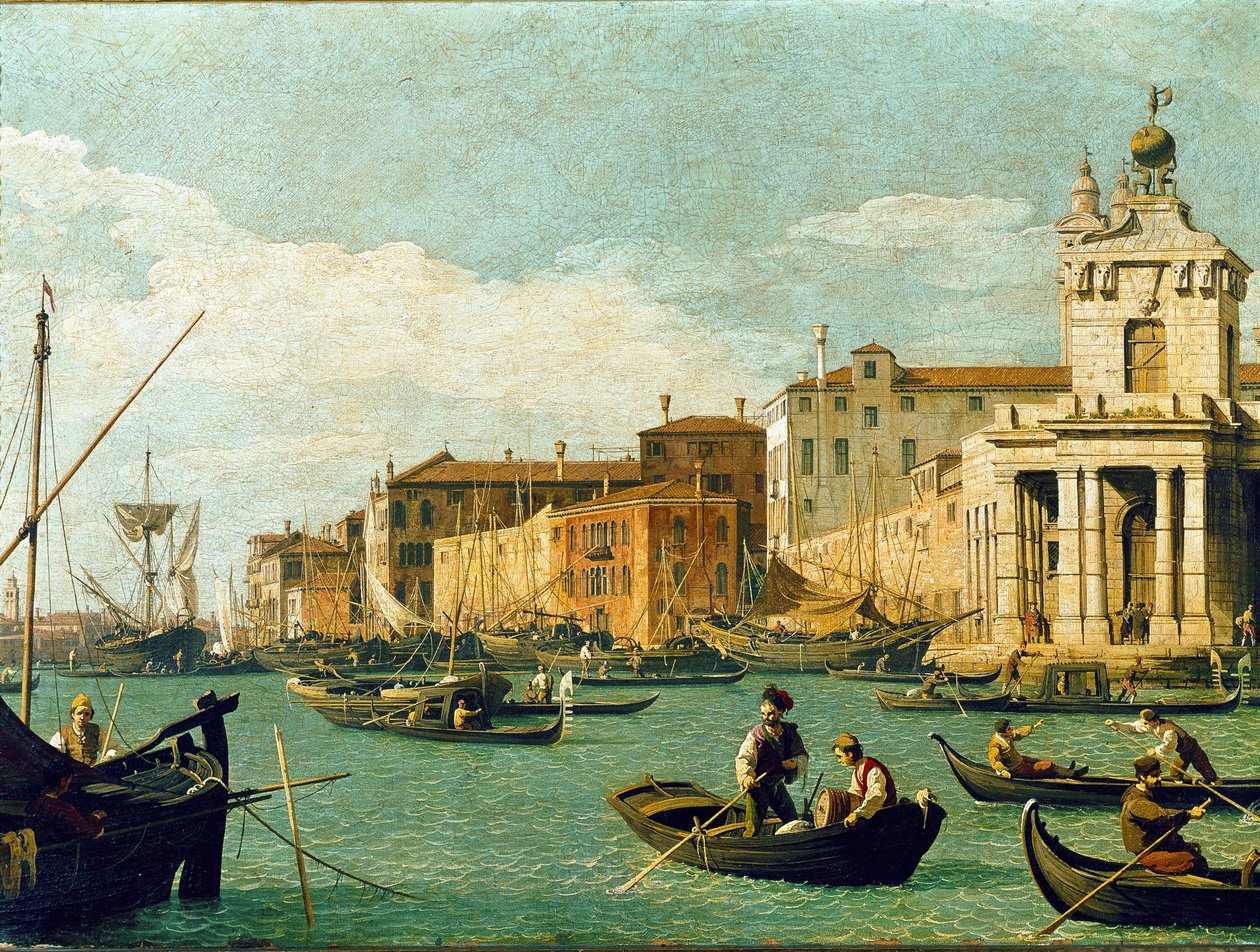 Punta della Dogana 和 Giudecca 运河，威尼斯（布面油画 作者 卡纳莱托