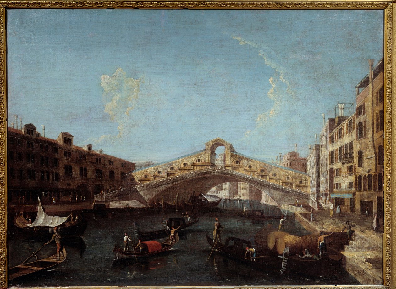 威尼斯大运河上的 Rialto 桥的视图。 Antonio Canal 的画作 dit Canaletto (1697-1768) 18 世纪尼姆，美术博物馆 作者 卡纳莱托