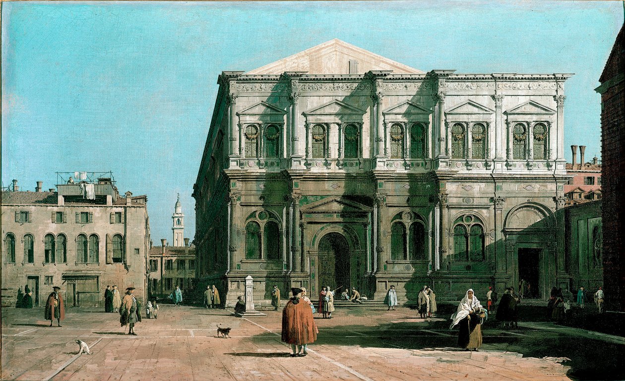 威尼斯圣罗科 (Saint Roch) 学校的景色 乔瓦尼·安东尼奥·运河 (Giovanni Antonio Canal) 作画，被称为卡纳莱托 (Canaletto) (1697-1768) 1730-1731 年太阳。 47x80 厘米英格兰，沃本修道院 作者 卡纳莱托