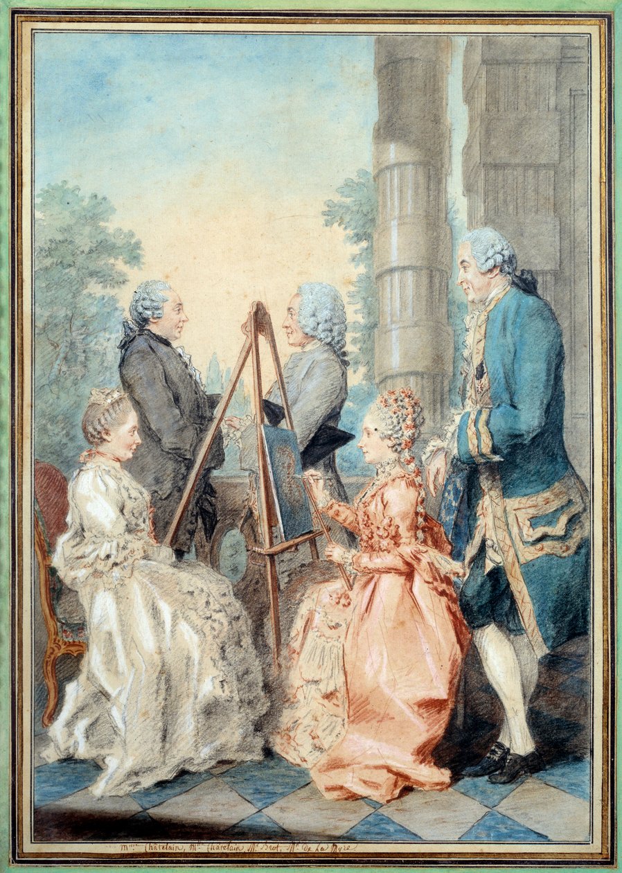 Chatelain女士和小姐，Brot先生和de la Myre先生。 水彩画家 Louis Carrogis Carmontelle (1717-1806) 作者 卡蒙泰尔