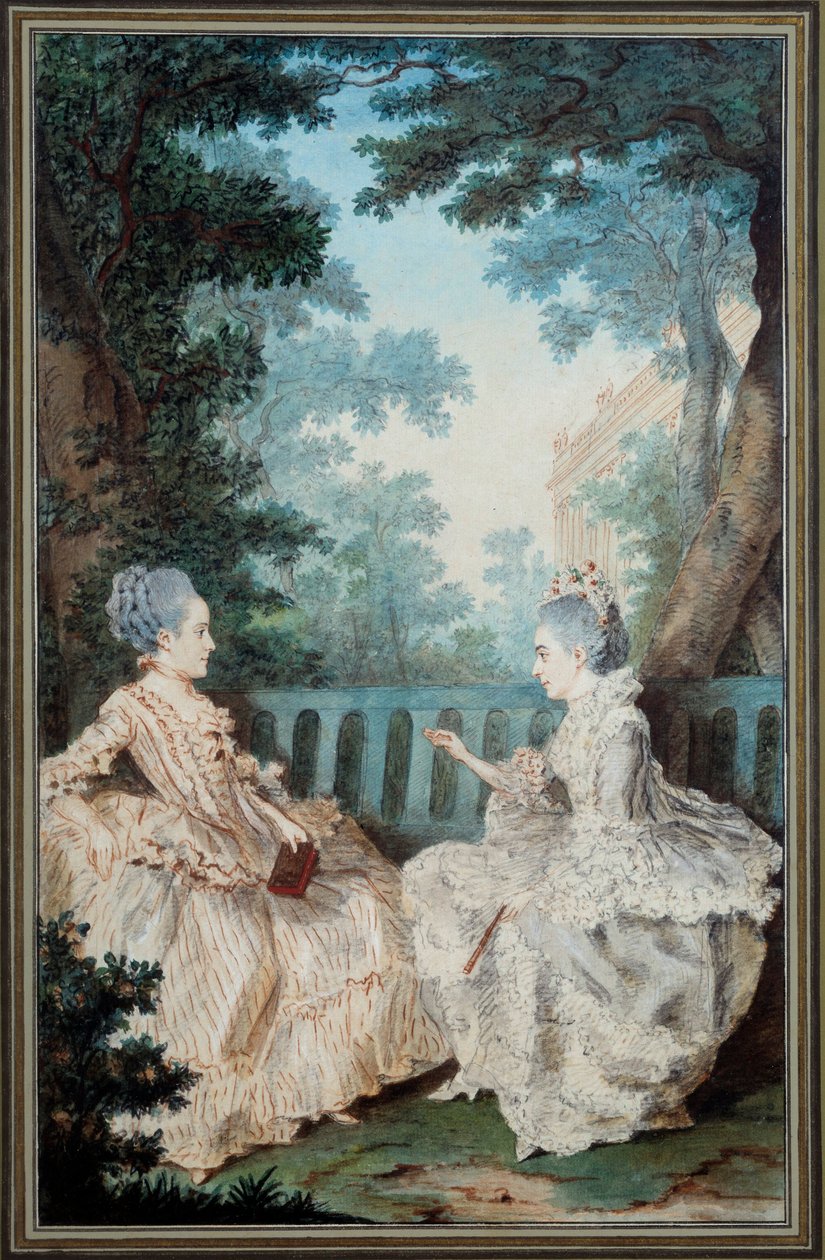18 世纪，Louis carrogis dit Carmontelle（1717-1806 年）创作的布雷杰夫人和卡辛夫人水彩画。 巴黎，卡纳瓦莱博物馆 作者 卡蒙泰尔