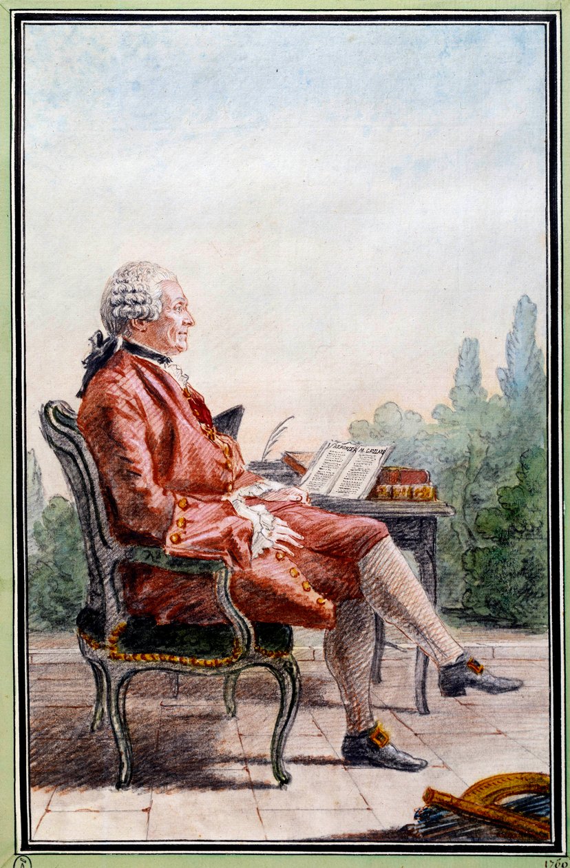 Charles Marie de La Condamine (1701-1774) 的肖像，探险家和法国科学家。 Louis Carrogis Carmontelle (1717-1806) 的水彩画。 18 世纪尚蒂伊。 孔德博物馆 作者 卡蒙泰尔