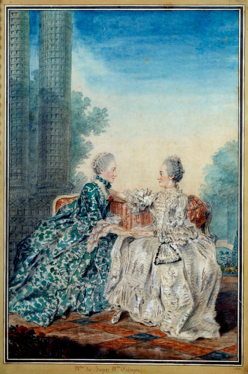 Louis Carrogis Carmontelle (1717-1806) 1760 年巴黎卡纳瓦莱博物馆的《布雷杰夫人和阿朗松夫人水彩画肖像》 作者 卡蒙泰尔