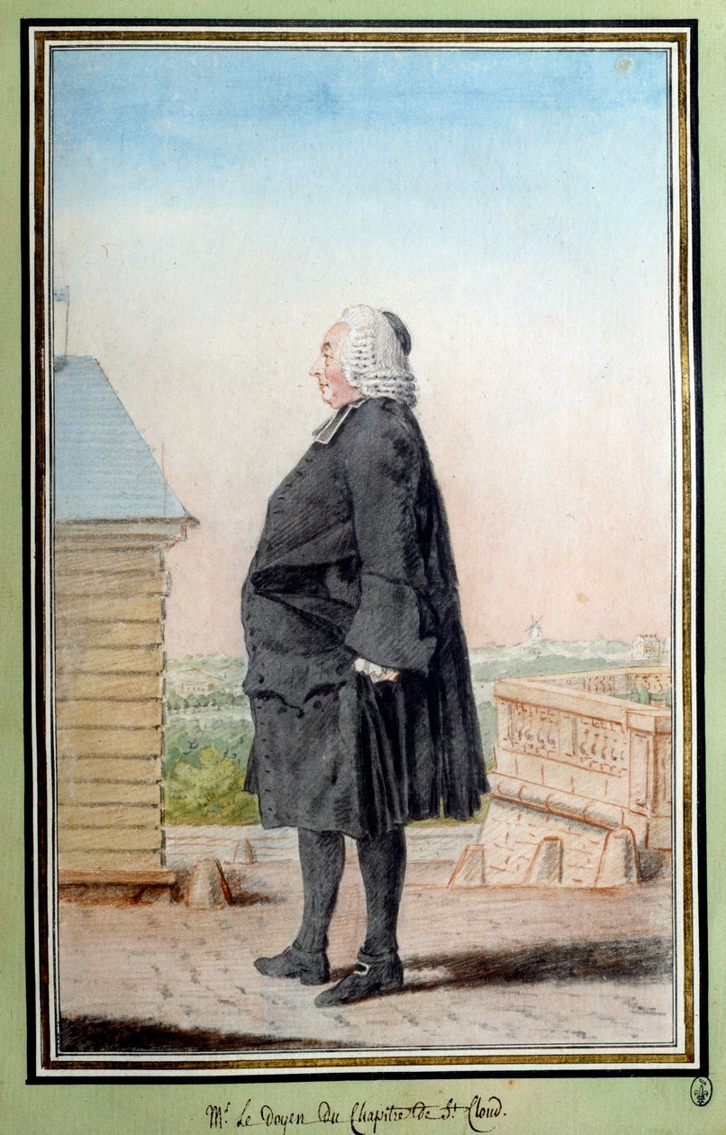 18 世纪 Louis Carrogis dit Carmontelle (1717-1806) 所著的 Saint Cloud Aquarelle 一章中的院长先生的肖像。 尚蒂伊，孔德博物馆 作者 卡蒙泰尔