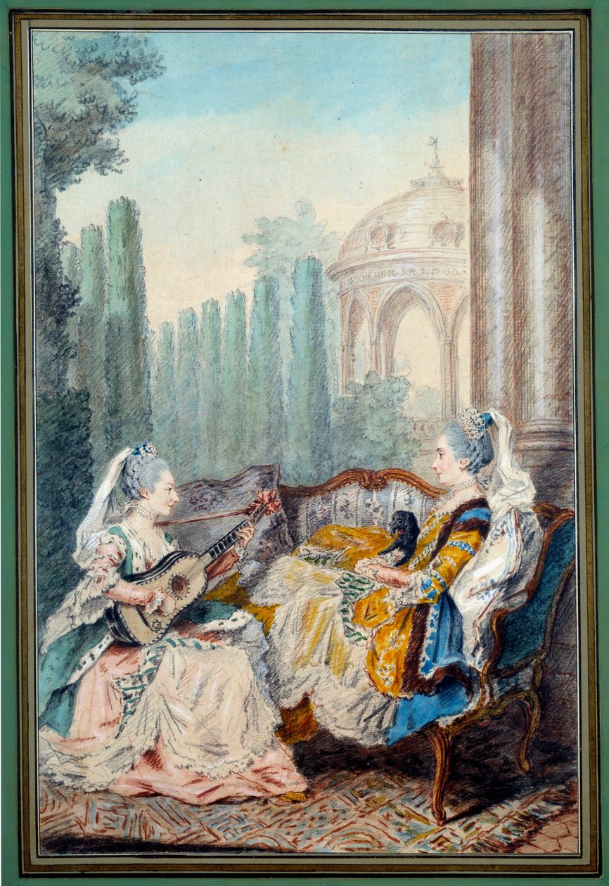 Louis carrogis dit Carmontelle (1717-1806) 18 世纪的两个年轻女孩正在演奏水彩音乐。 巴黎，卡纳瓦莱博物馆 作者 卡蒙泰尔