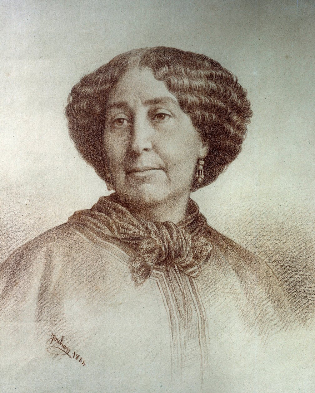 文学家的肖像 George Sand (1804-1876) Aurore Dupin, Baroness Dudevant 由 Rene Jouhan (1835-?) 从 Nadar 的照片中绘制 作者 纳达尔