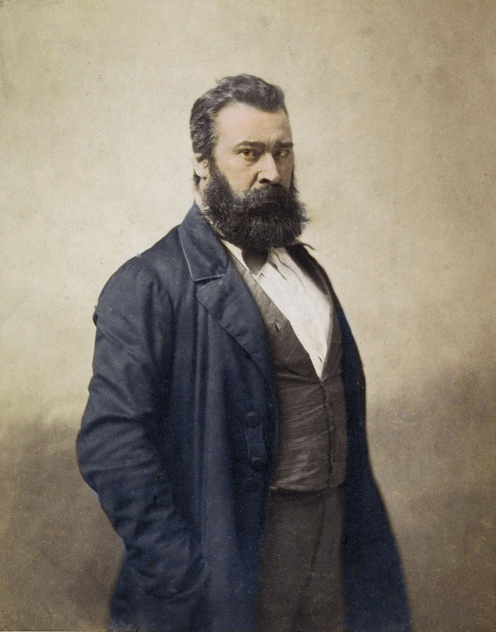 Jean Francois Millet (1814-1875) 法国画家约1870年的照片，由Nadar拍摄 - 数字着色 - Portrait de Jean-Francois (Jean Francois) Millet (1814-1875)，画家、雕刻家。纳达尔的照片。19世纪 作者 纳达尔