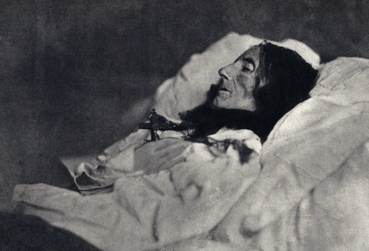 诗人玛塞琳·德斯博德·瓦尔莫 (Desbordes-Valmore) (1786-1859) 在临终前的肖像。 Felix Tournachon dit Nadar (1820-1910) 于 1859 年拍摄。 19 世纪后期，Nadar 之父 Victor Tournachon 印刷。 作者 纳达尔