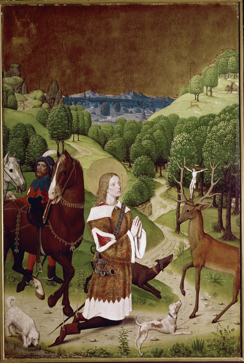 圣休伯特转换（面板上的油 作者 （活跃 c.1463 c.1490）威尔顿大师