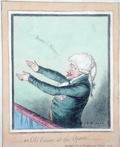 歌剧院的老安可！詹姆斯-吉雷（1756-1815）的蚀刻作品，由汉娜-汉弗莱于1803年出版（手绘蚀刻画）。 作者 （之后）英语学校
