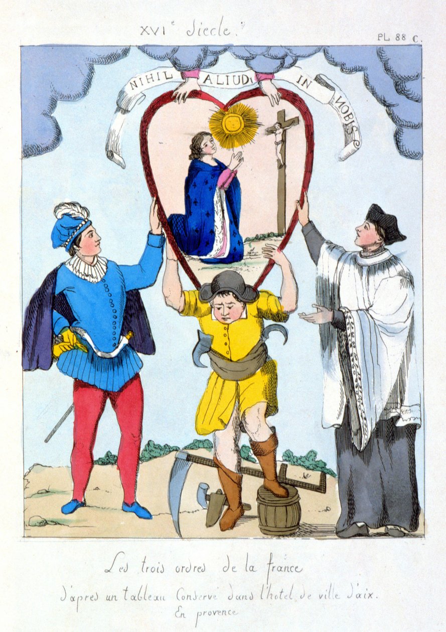 根据保存在普罗旺斯艾克斯市政厅的一幅画，法国的三个阶级。关于1789年革命后三个阶级的不平等的漫画。 作者 （之后）法国学校