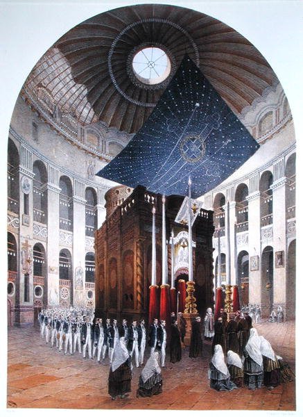 圣墓教堂，插图来自Contre-Amiral Paris的《耶路撒冷回忆录》，由Hubert Clerget (1818-99)和Jules Gaildrau (1816-98)雕刻（彩色平印）。 作者 （之后）巴黎