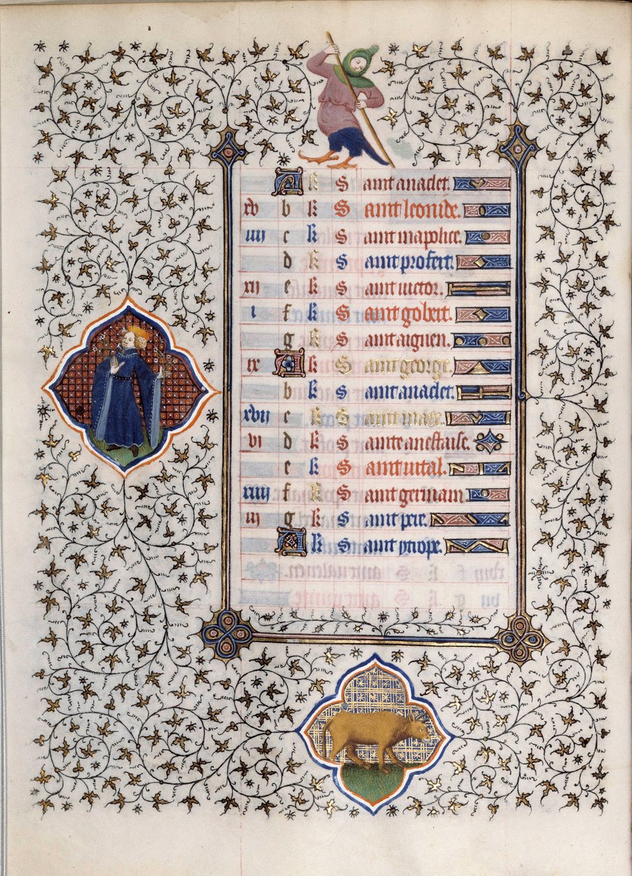 由Boucicaut大师放大的 "Les Tres Riches Hours du Duke Francois de Guise "手稿中的一页：十二星座和日常生活场景的表现：公牛。15世纪。康德博物馆，尚蒂伊 作者 （和工作坊）Boucicaut Master