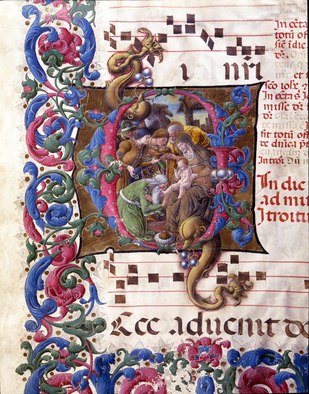 来自锡耶纳大教堂合唱团 (Cod. 24/9. c.67v) 的 Liberale da Verona（1445-1529）代表贤士的崇拜的装饰信。 15 世纪的意大利锡耶纳大教堂 (Duomo) 作者 （c.1445 1527）自由主义者达维罗纳