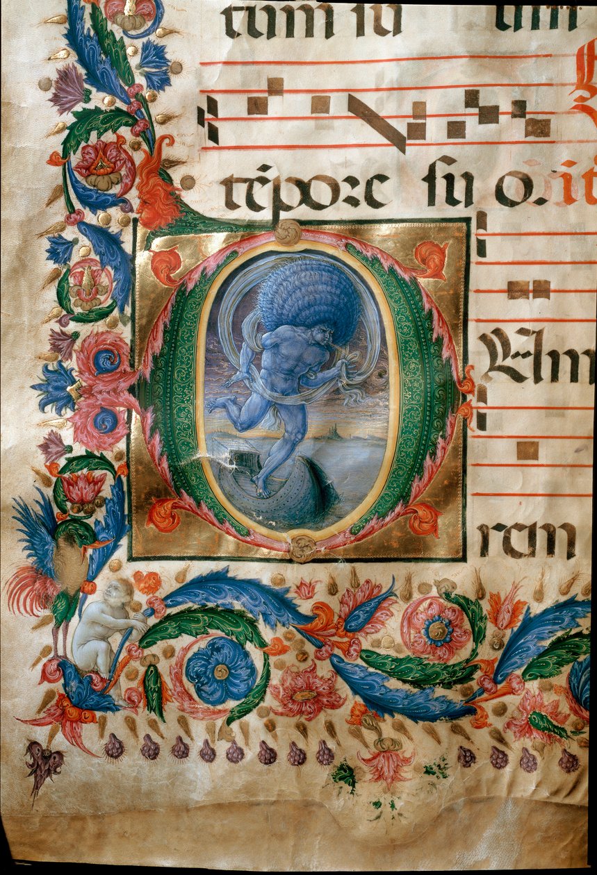 Lettrine 代表风神 Aeolus。 （微型 作者 （c.1445 1527）自由主义者达维罗纳