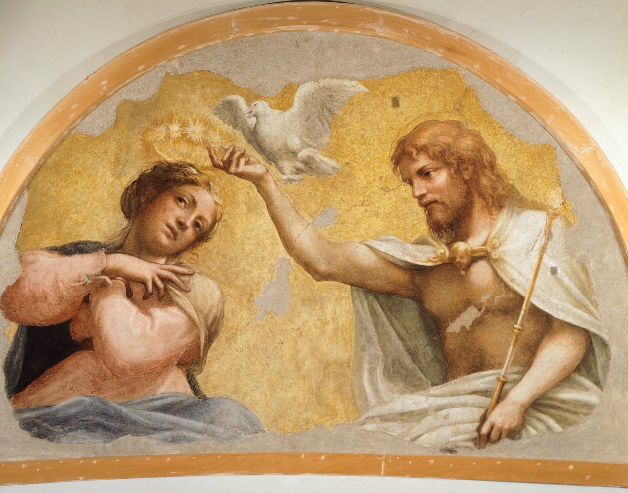 安东尼奥·阿莱格里（Antonio Allegri，又名 Correggio，1489 年 - 约 1534 年）创作的《圣母加冕》，壁画，212x324 厘米，约 1521 年 作者 （c.1489-1534）科雷乔