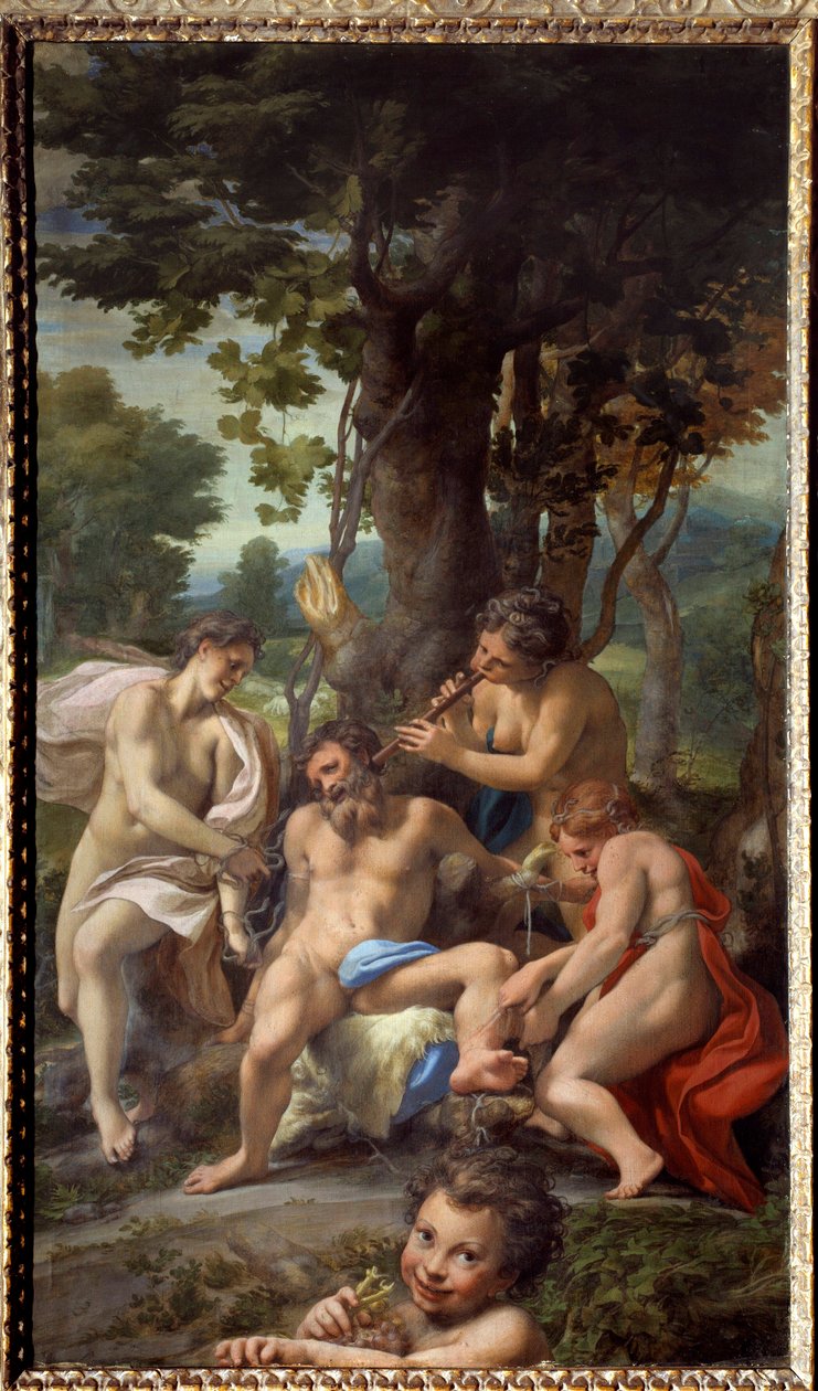 恶习的寓言 被女音乐家包围的色狼。 Antonio Allegri dit Le Correge (Il Correggio) (1489/1494-1534) 16 世纪的绘画。 1,48x0,88 米 作者 (c.1489-1534) 科雷焦