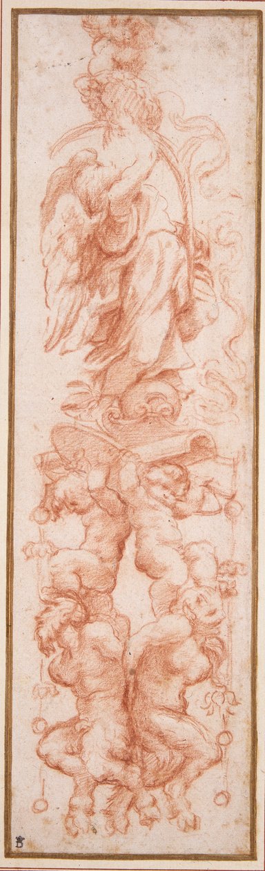 拱顶肋骨的怪异装饰（白纸上的红色粉笔）。 作者 (c.1489-1534) 科雷焦