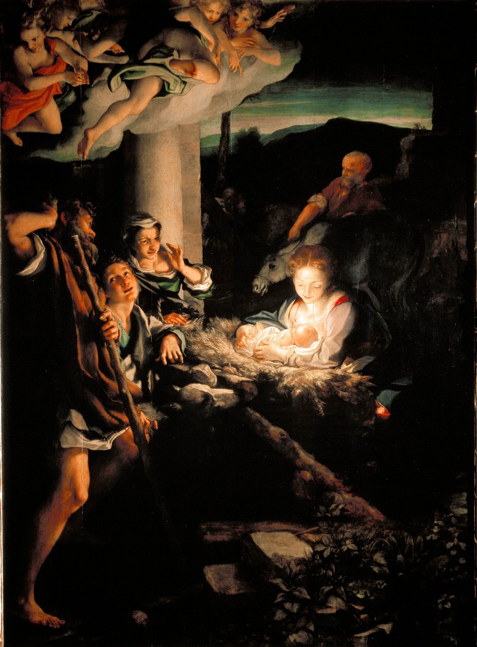 神圣的夜晚（Nativite）。安东尼奥-阿莱格里（Antonio Allegri）的画作，名为Il Correggio（《Correge》）。 作者 (c.1489-1534) 科雷焦