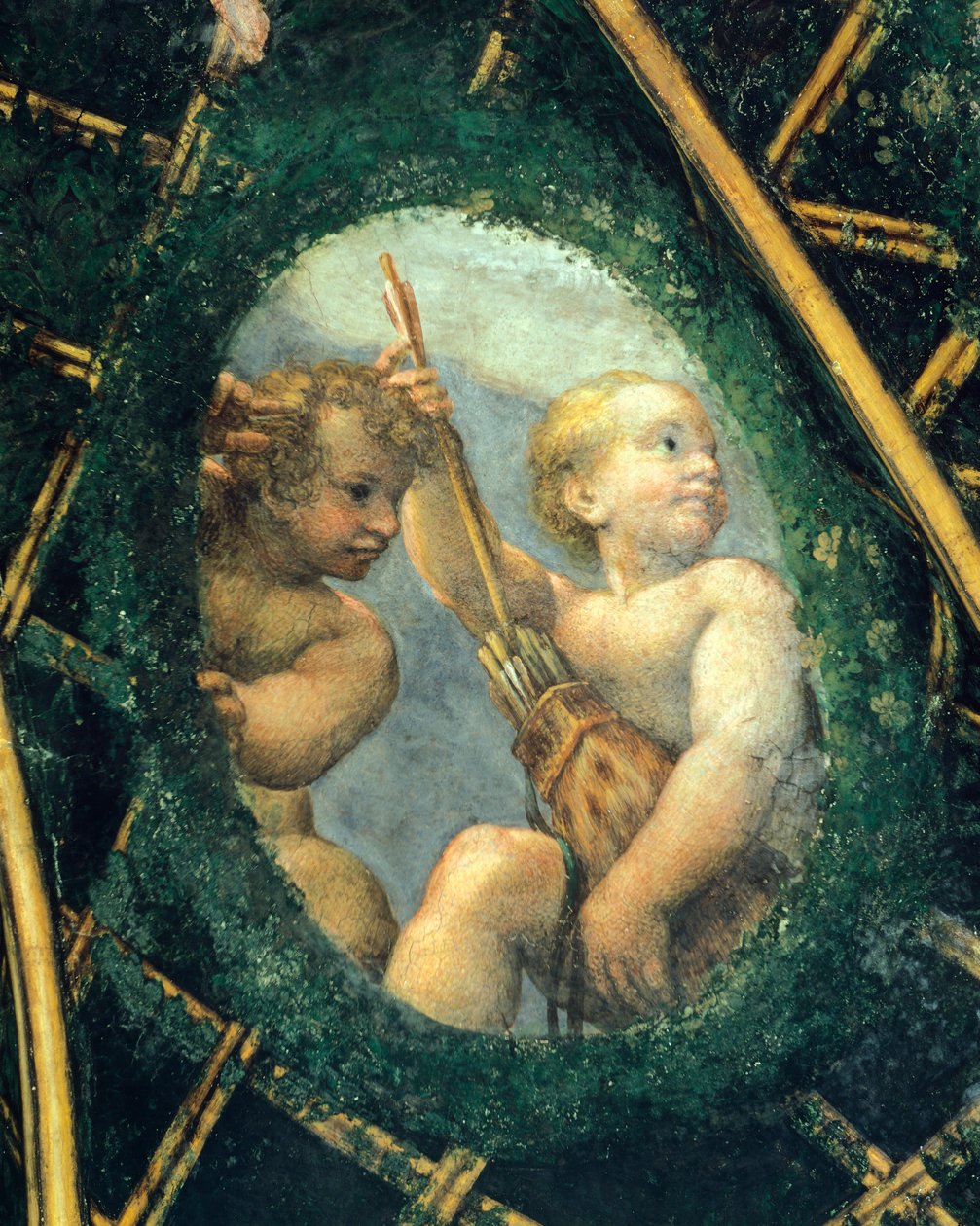 与小天使一起欢呼，安东尼奥·阿莱格里·达·科雷焦（Antonio Allegri Da Correggio，1489-1534 年）的壁画，意大利帕尔马圣保罗修道院的阿贝斯房间 作者 (c.1489-1534) 科雷焦