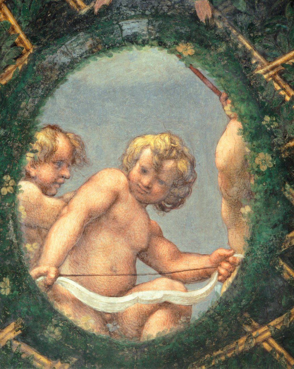 与小天使一起欢呼，安东尼奥·阿莱格里·达·科雷焦（Antonio Allegri Da Correggio，1489-1534 年）的壁画，意大利帕尔马圣保罗修道院的阿贝斯房间 作者 (c.1489-1534) 科雷焦