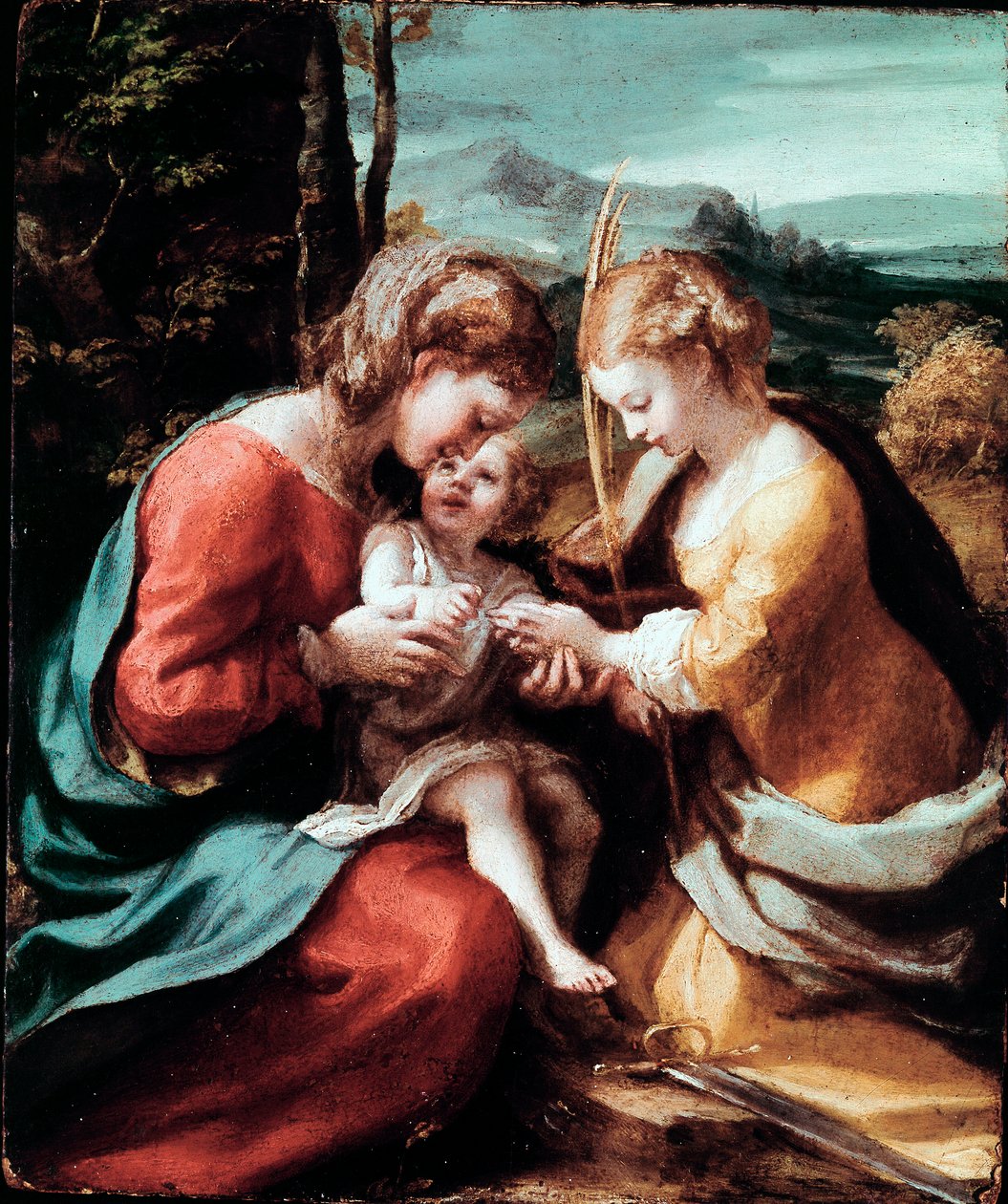 亚历山大的圣凯瑟琳的神秘婚姻安东尼奥·阿莱格里（Antonio Allegri）（被称为 Correggio 或 The Correge 1489-1534）约 1520 年作画。 太阳。 28,5x23,5 厘米那不勒斯卡波迪蒙特博物馆 作者 (c.1489-1534) 科雷焦