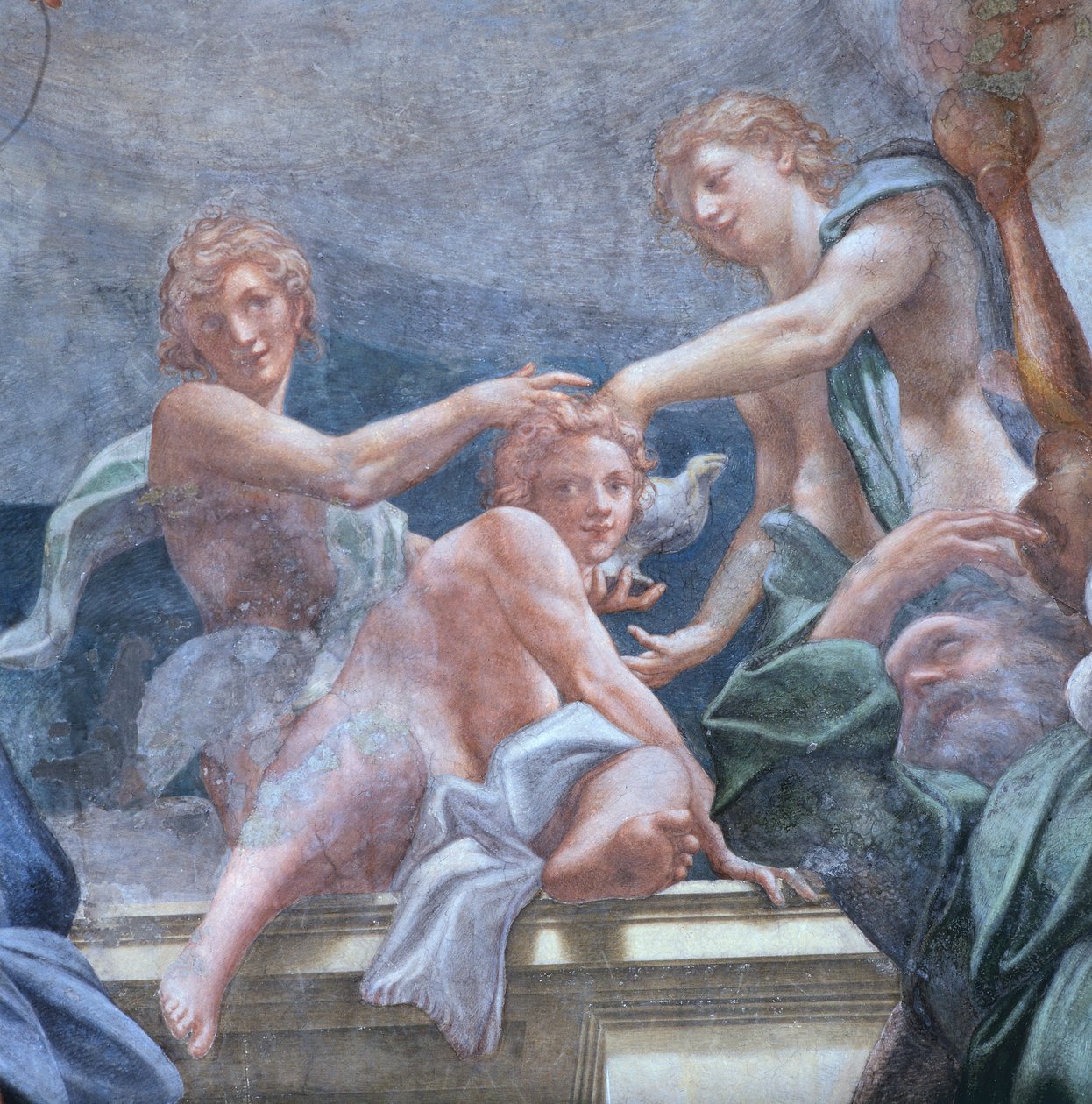 阳台上的青年，安东尼奥·阿莱格里·达·科雷焦 (Antonio Allegri Da Correggio，1489-1534) 意大利帕尔马大教堂圆顶壁画的细节 作者 (c.1489-1534) 科雷焦