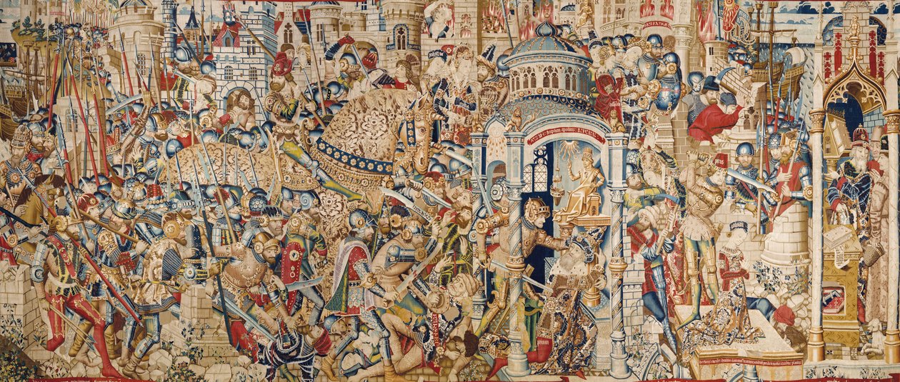 特洛伊战争：特洛伊的毁灭，约 1470 年（挂毯） 作者 (fl.1450-75) 合作大师