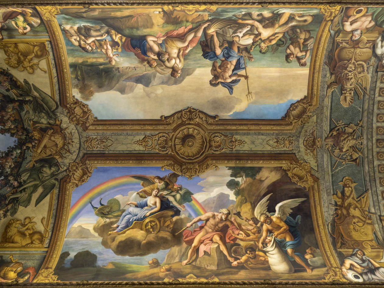 Eole和Juno的空气寓言。绘画的金色画廊的拱顶，由弗朗索瓦·佩里尔（1594-1649），1645年。法兰西银行。 Hotel de Toulouse，hotel de la Villiere，巴黎 -  H. 作者 不明