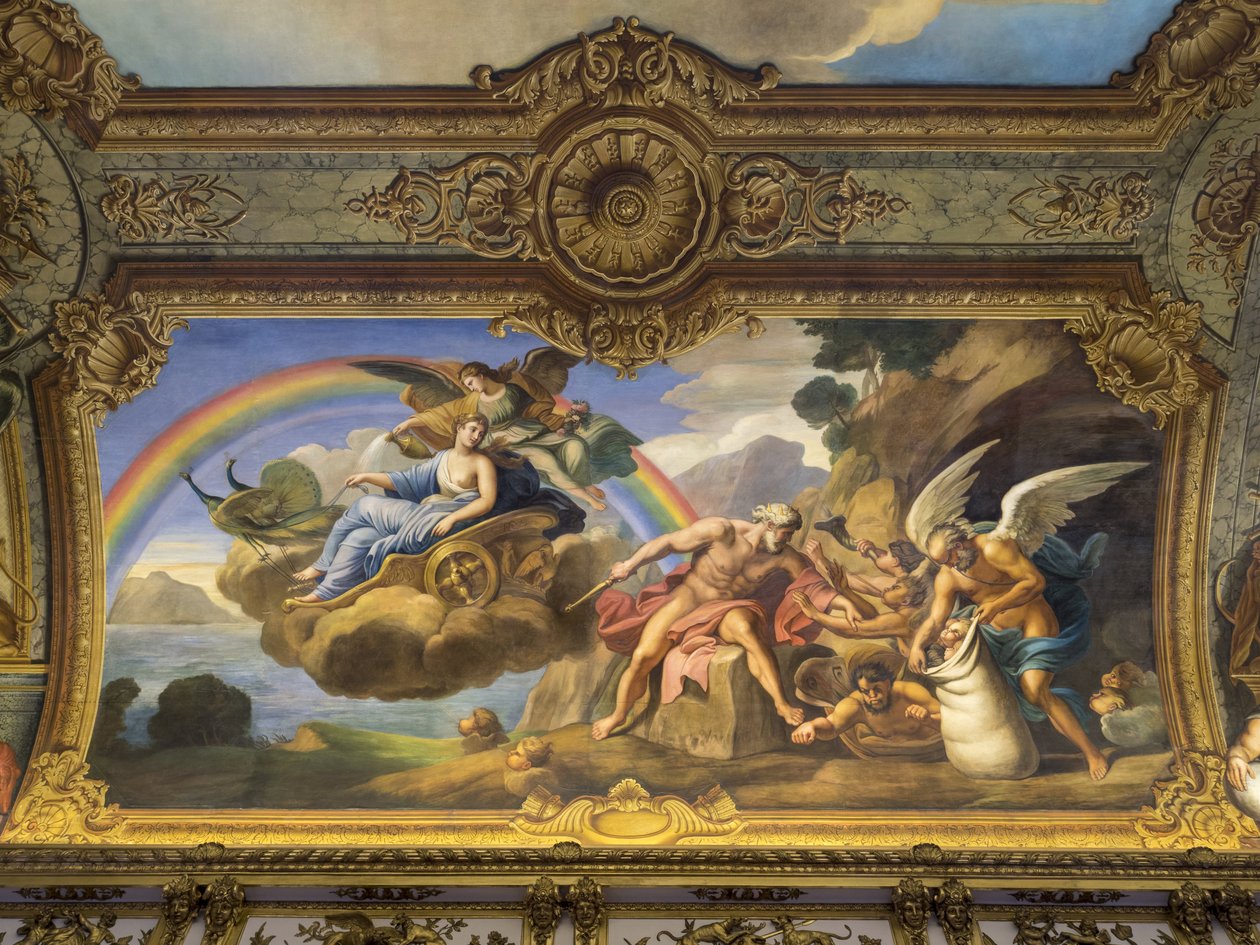 Eole和Juno的空气寓言。绘画的金色画廊的拱顶，由弗朗索瓦·佩里尔（1594-1649），1645年。法兰西银行。 Hotel de Toulouse，hotel de la Villiere，巴黎 -  H. 作者 不明
