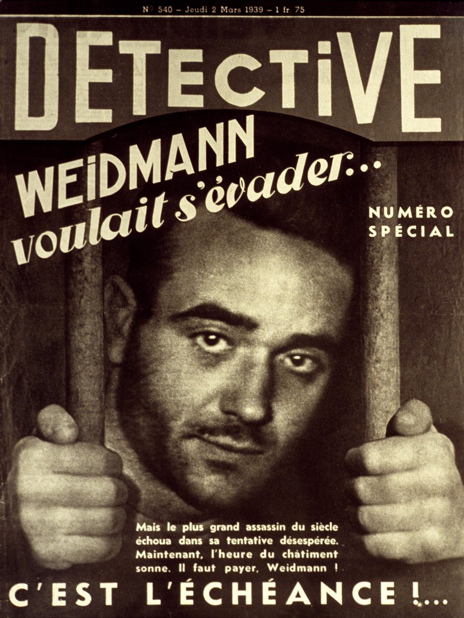 封面纸侦探3月2日，1939年：Eugene Weidmann（1908-1939）将于1939年6月17日被处决的凶手（最后一个在法国被公开处决的人） 作者 不明