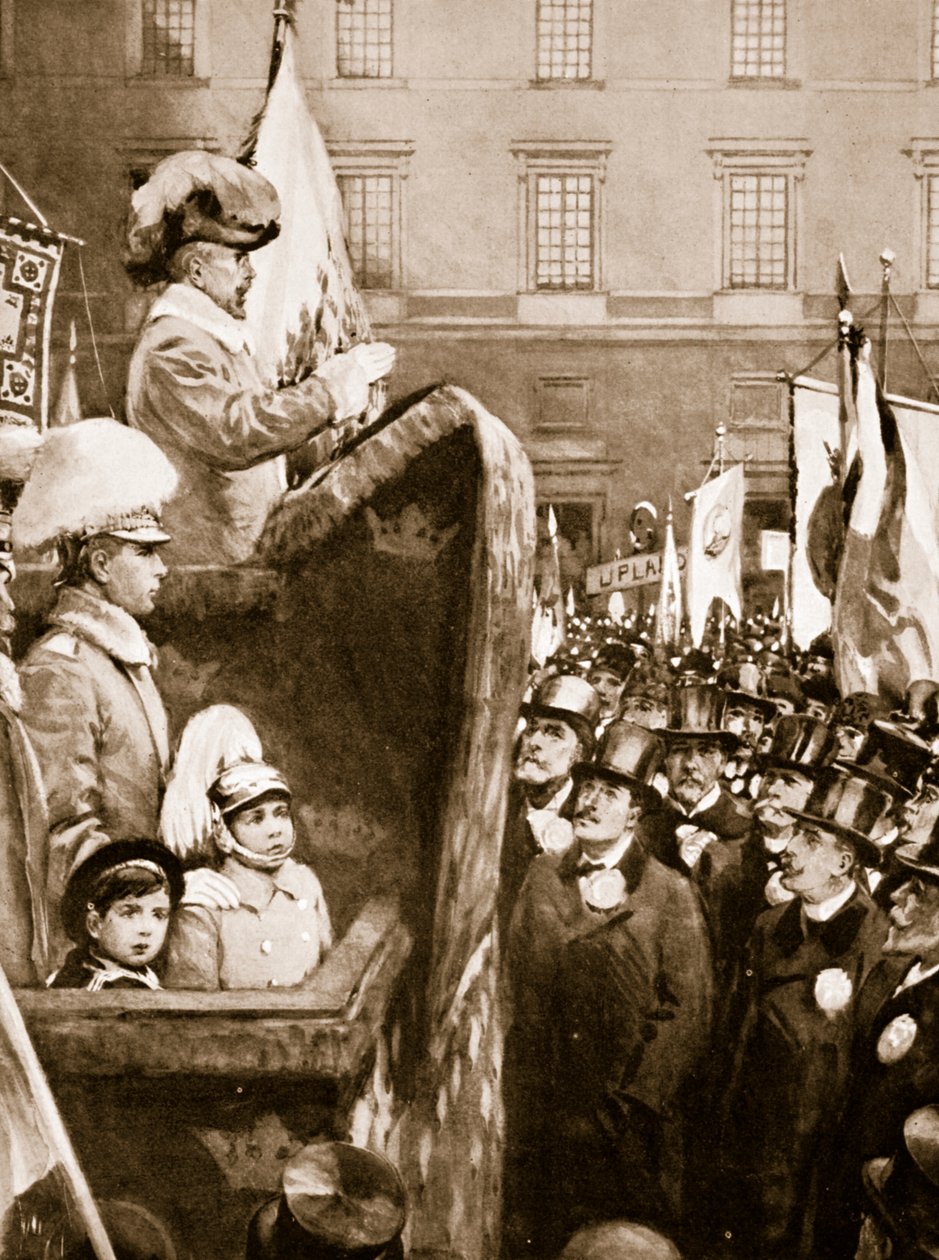 瑞典国王查理十五向人群讲述了1866年为保卫国家而增加的军备 作者 不明