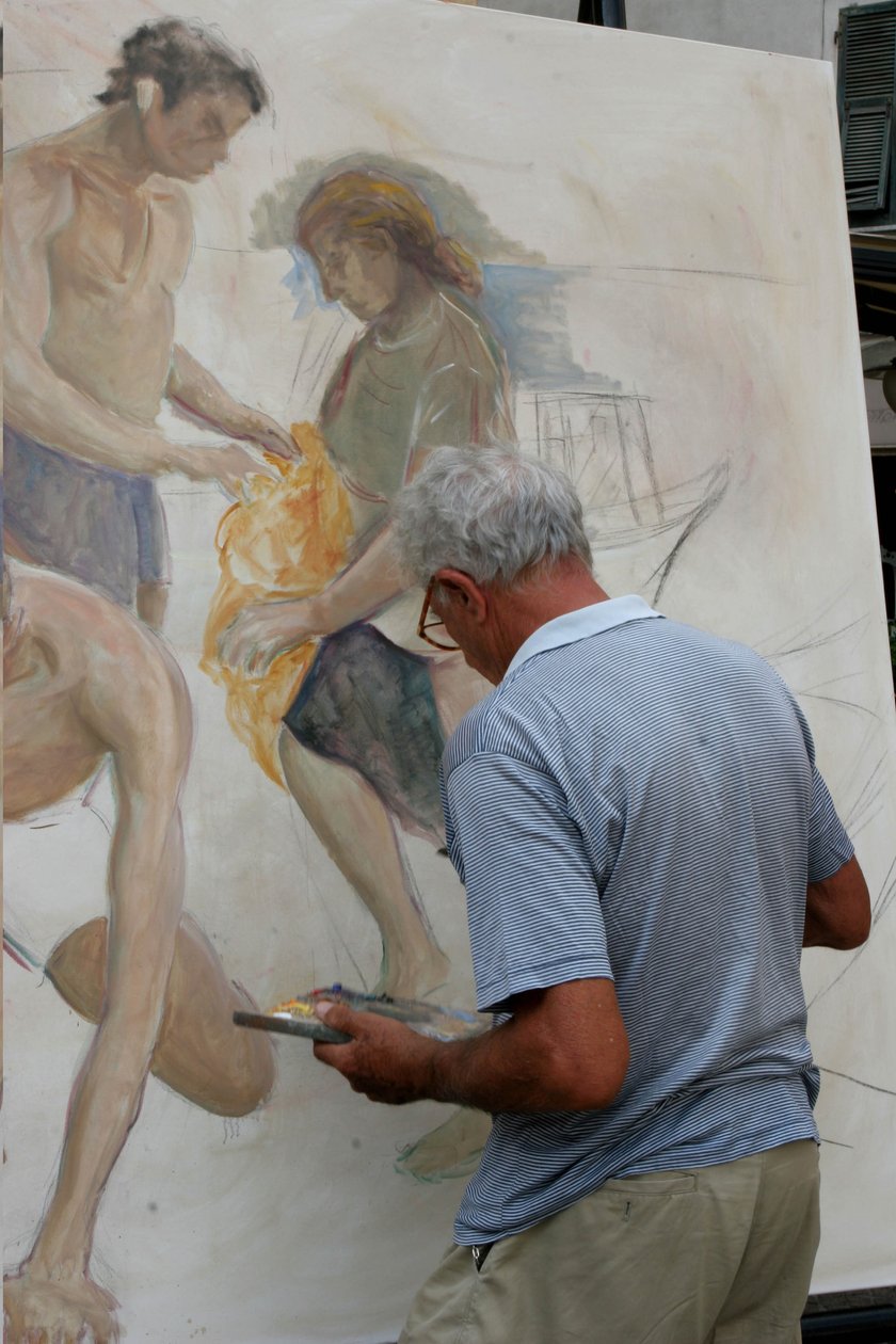 画家在工作，La Soffitta nella Strada，夏季古董博览会，Sarzana，Ligury，意大利 作者 不明