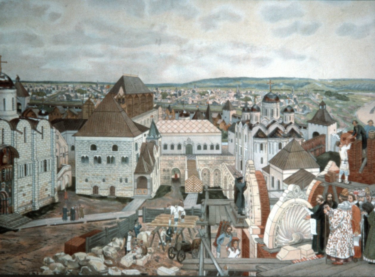 俄罗斯艺术 -  V，M，Vasnetsov（19世纪）的古代莫斯科绘画。 作者 不明