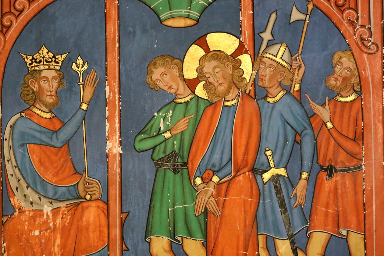 Saint-Pierre-le-Jeune新教教会，基督的激情，耶稣受到法国斯特拉斯堡Fresco公会的谴责。 作者 不明