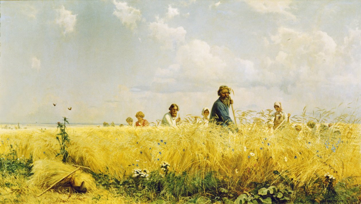 割草机由Grigory Miasoyedov绘制的农奴画，1887年。 作者 不明