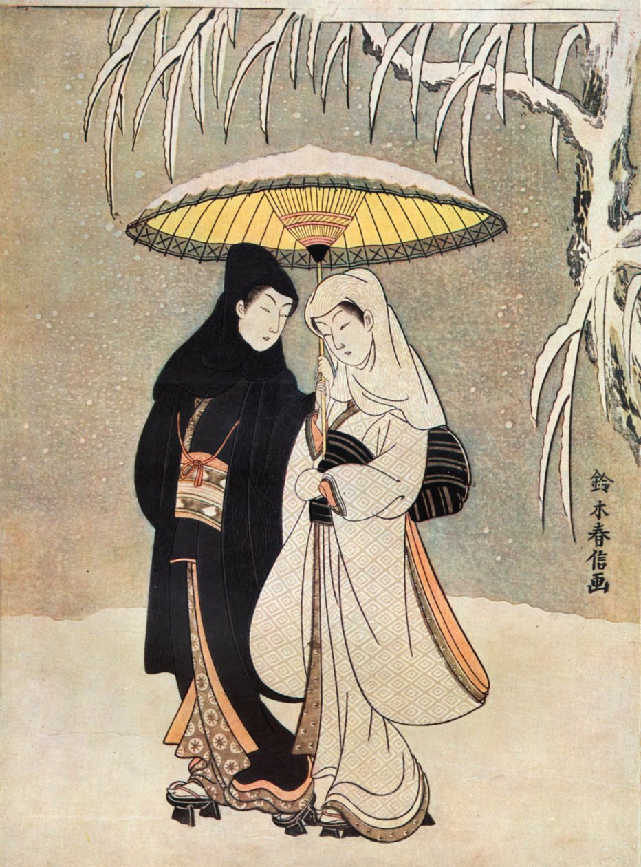 Suzuki Harunobu在伞下的两个恋人 作者 不明
