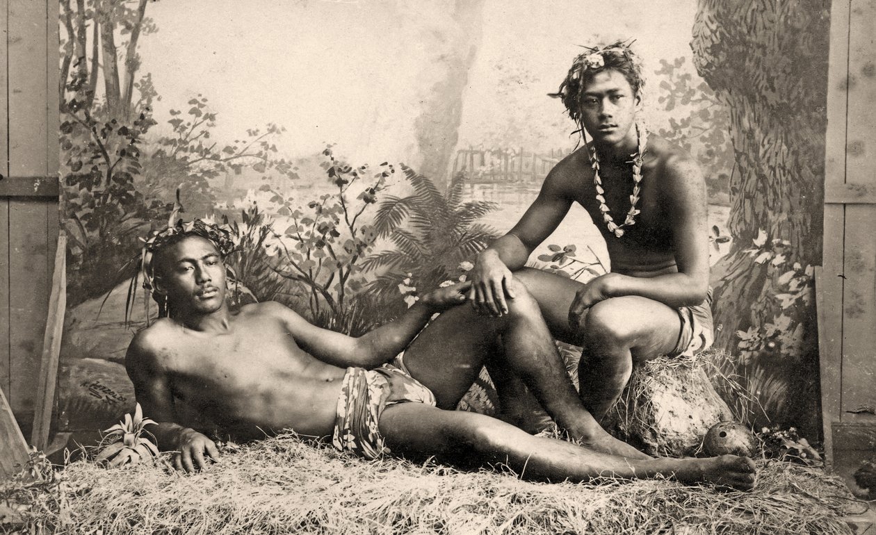 两位男舞者，大溪地，1887年 作者 不明