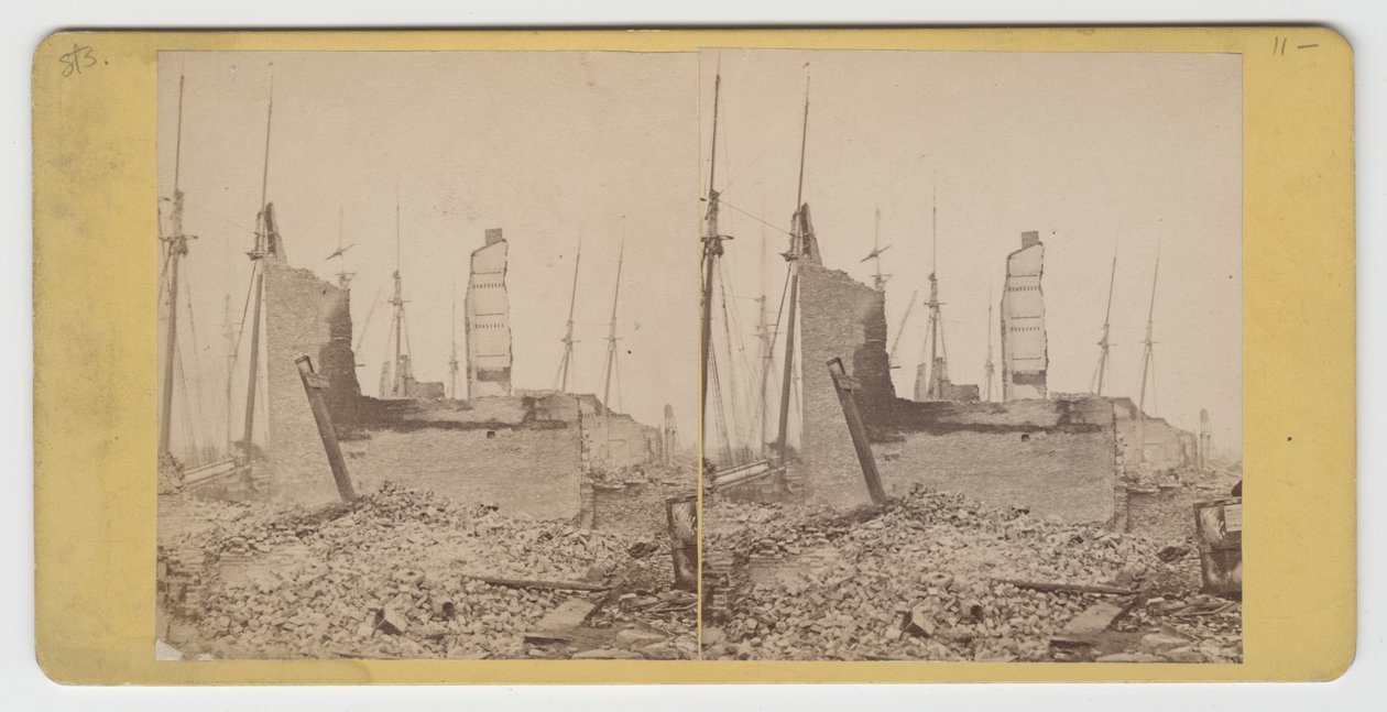 在1871年芝加哥大火之后，克拉克和威尔斯之间的南水街景观 作者 美国摄影师