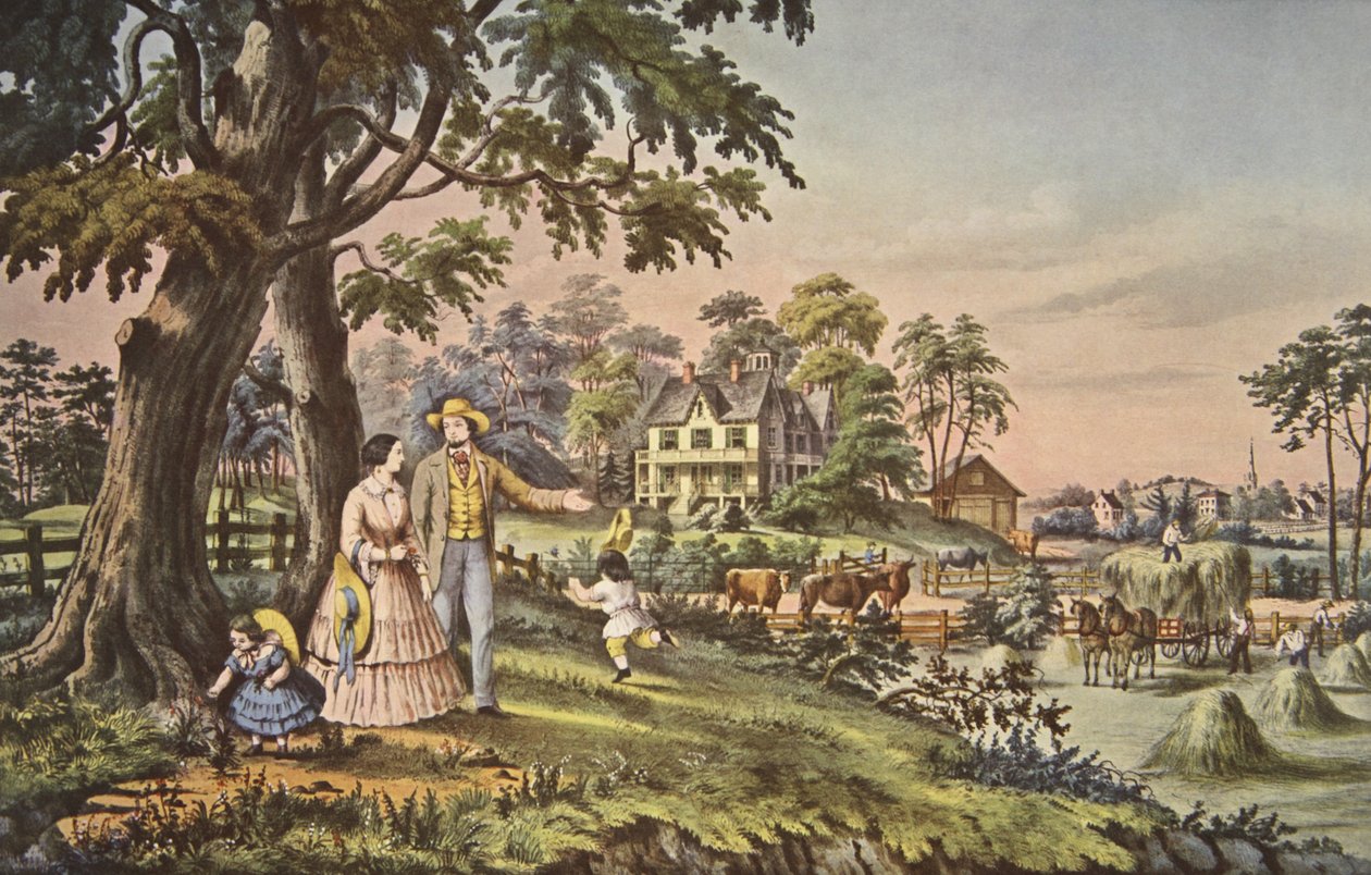 美国乡村生活，夏日傍晚，酒吧。 1855年，Currier＆Ives 作者 美国学校