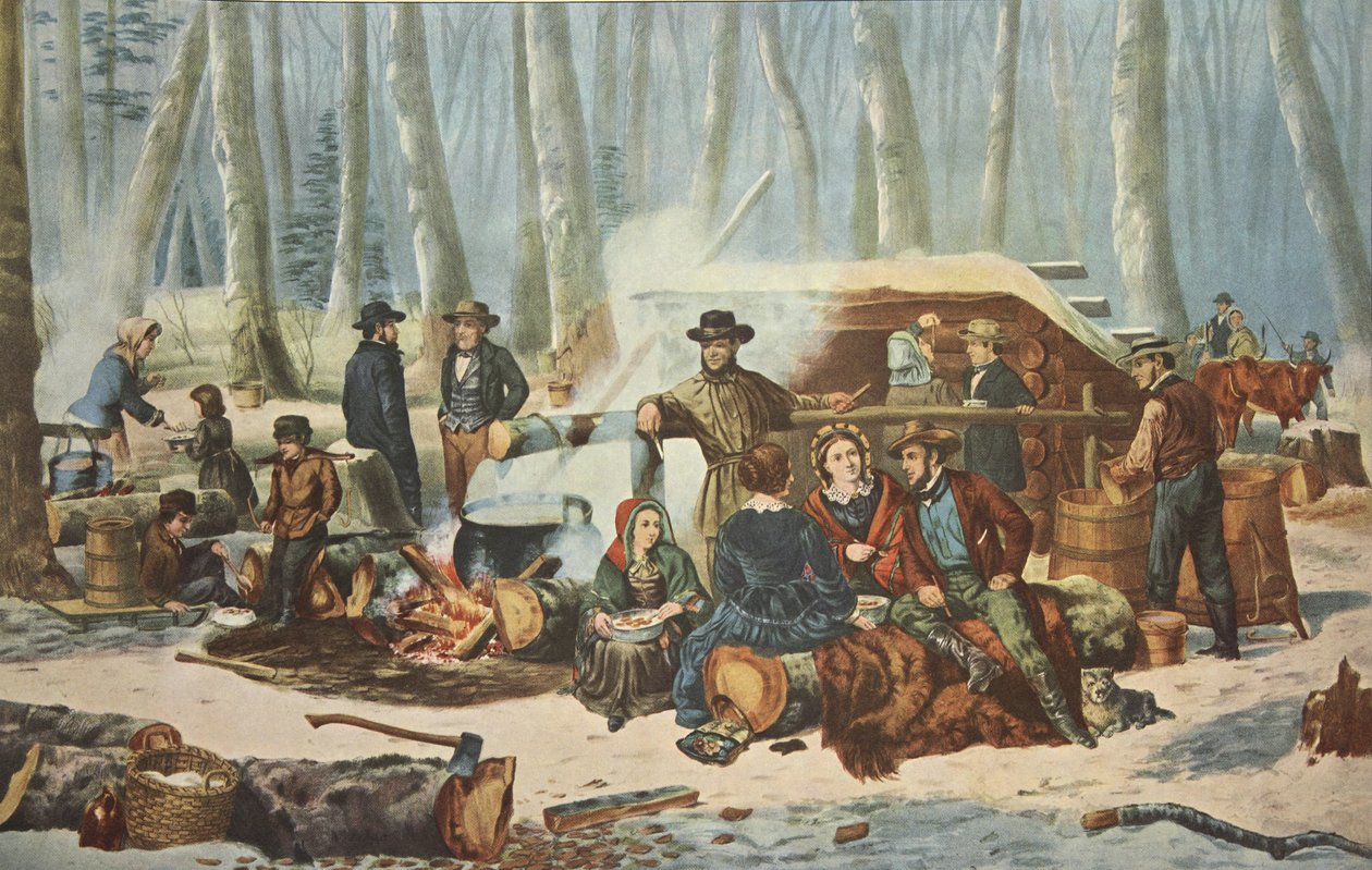 美国森林场景 - 枫树糖，酒吧。 1856年，Currier＆Ives 作者 美国学校