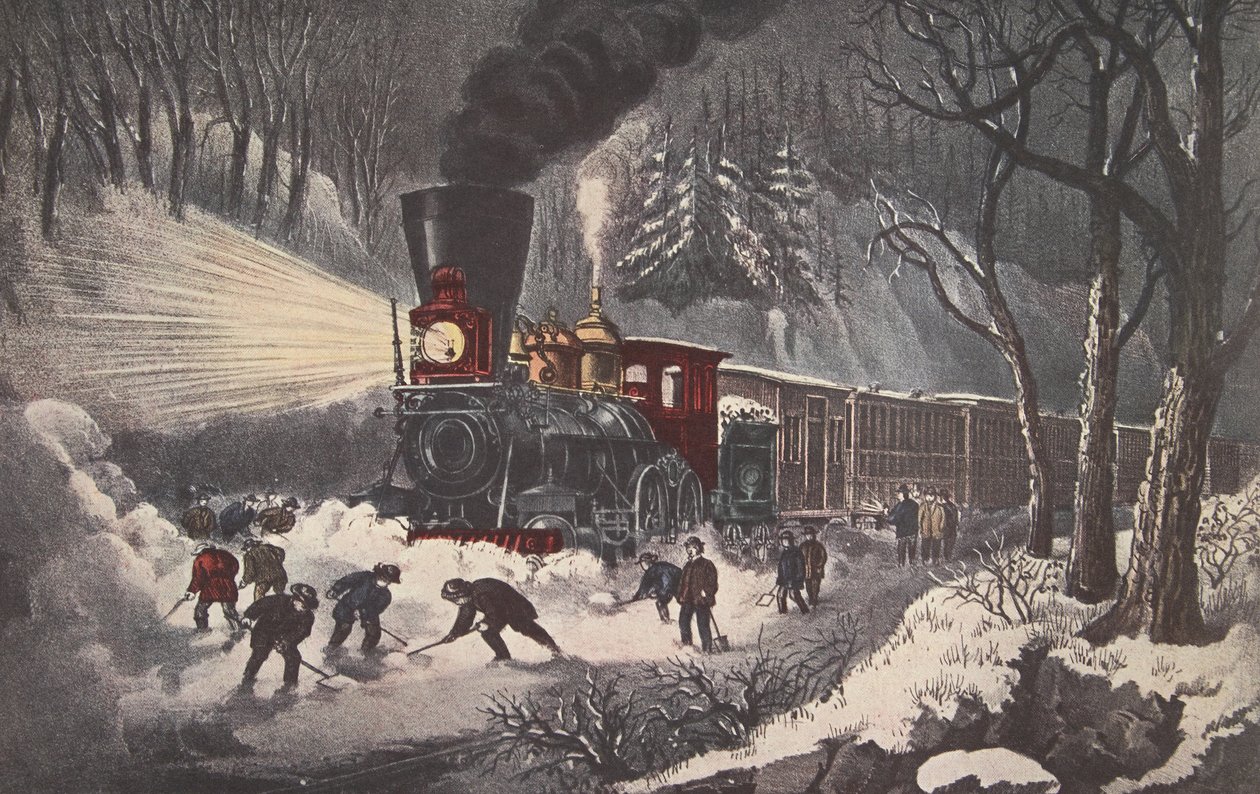 美国铁路场景，雪限制，酒吧。 1871年，Currier＆Ives 作者 美国学校
