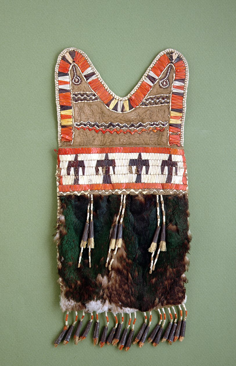 Bag，Sauk and Fox，美洲原住民，1820年（鹿皮，绿头鸭头皮，豪猪刺，锡锥，鹿毛） 作者 美国学校