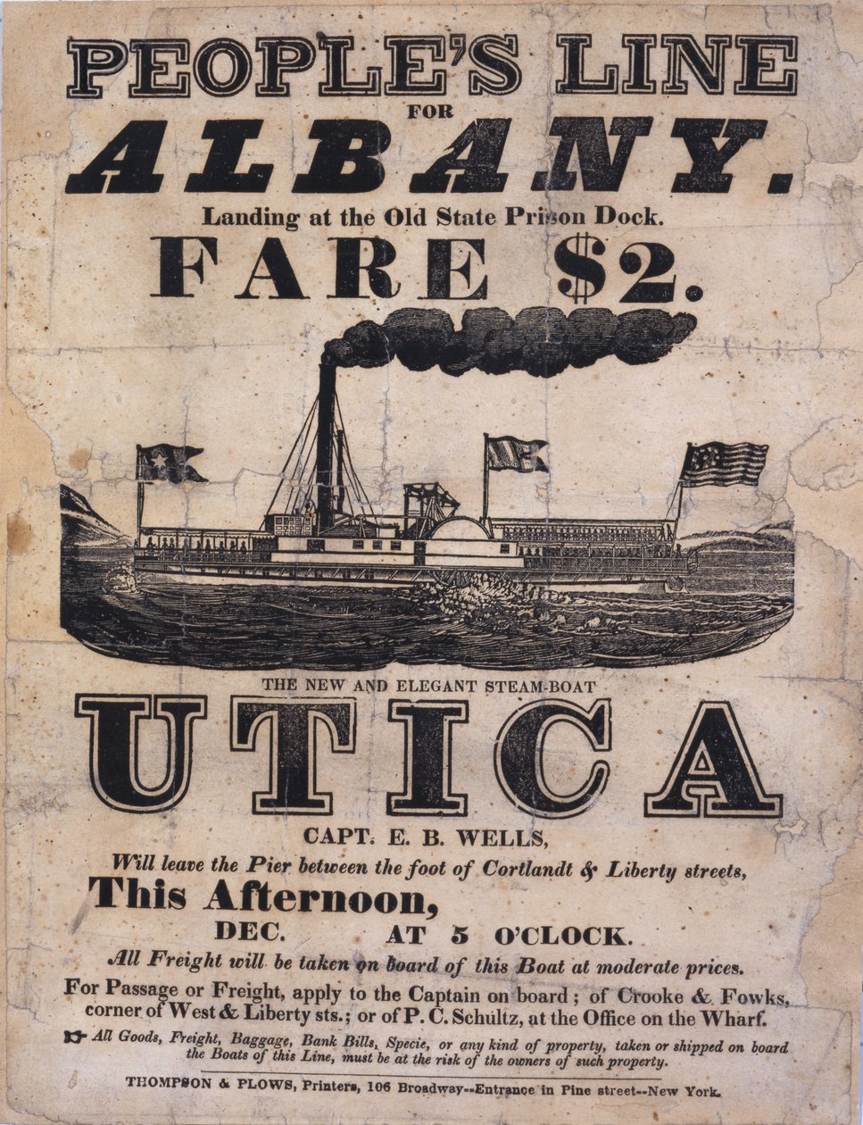 Broadside广告人民专线为奥尔巴尼，新的和优雅的汽船Utica（凸版印刷） 作者 美国学校