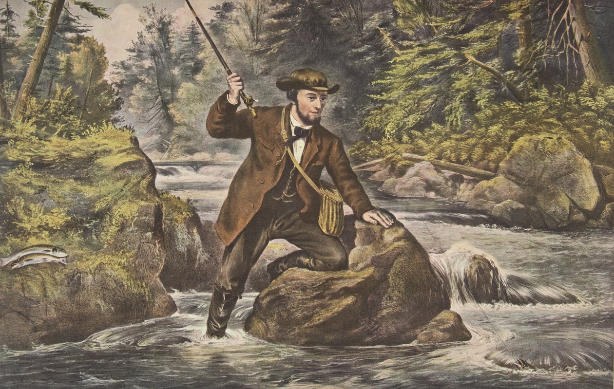 酒吧。布鲁克特劳特钓鱼。 1862年，Currier＆Ives 作者 美国学校